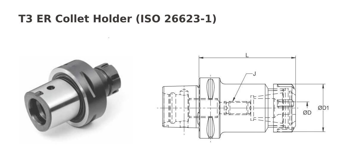 Polygonal Shank T3 ER25 050 ER Collet Holder (Balanced to G2.5 25000 RPM) (ISO 26623-1) (Compatible with Capto® Style C3)